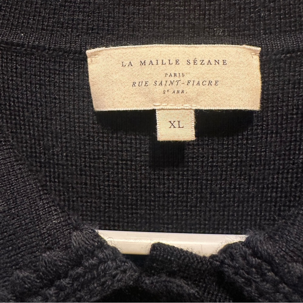 Sezane Betty Black Crochet Merino Wool Shirt Cardigan Size XL - Picture 3 of 4